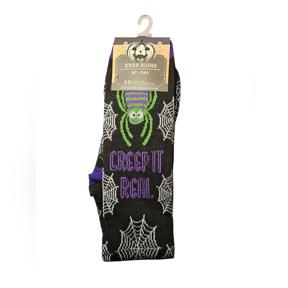 NWT Medium Size 5-9 Halloween Knee High Socks - Black and Purple